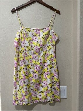 Lush Yellow Mini Dress with Pink & White Floral Print